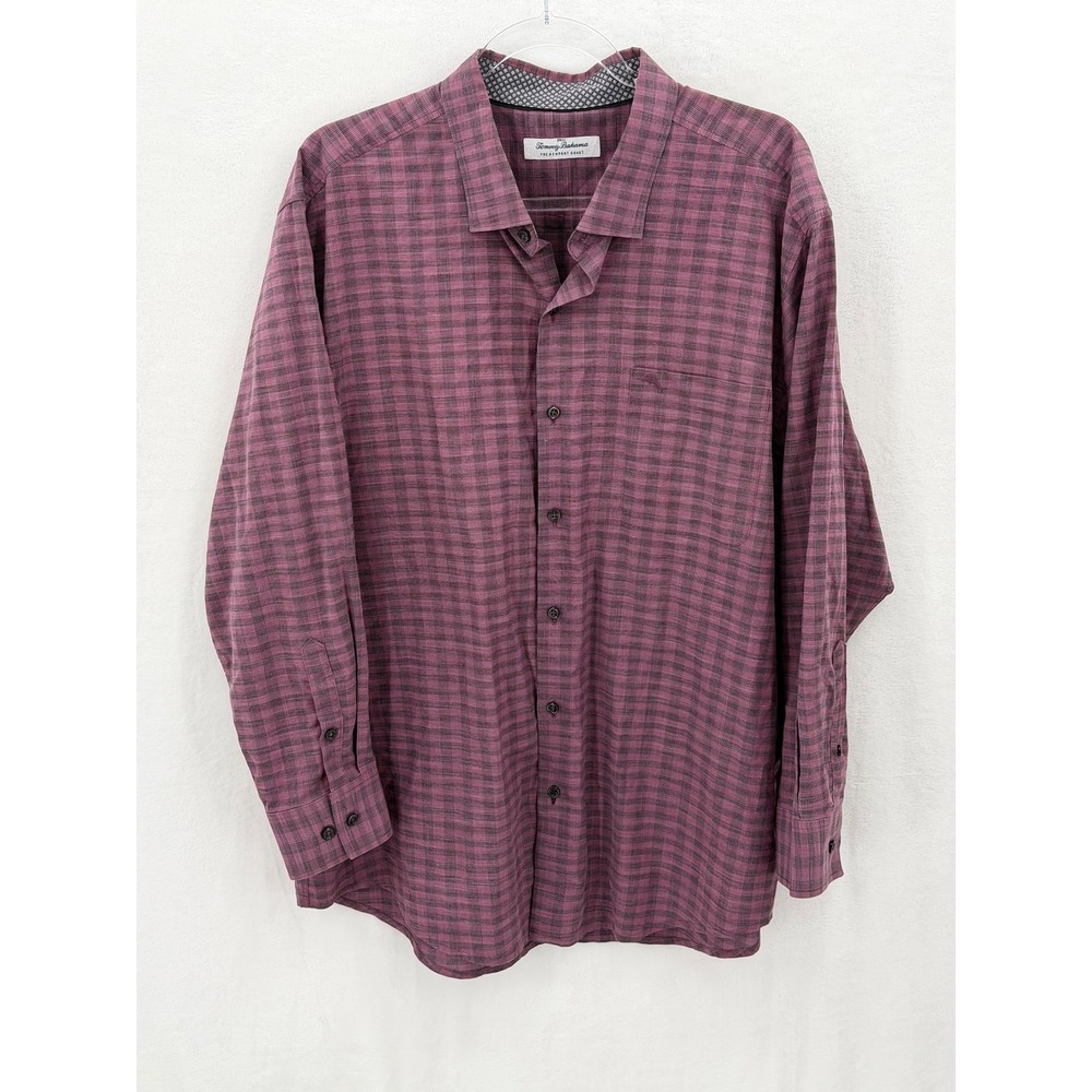 Tommy‎ Bahama Shirt Mens XL Purple Plaid Button Up Newport Coast Casual Cotton